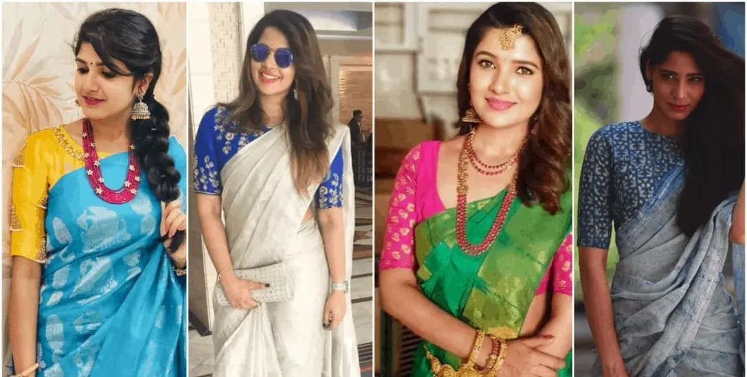 know the contrast blouse for different colour saree for durga puja 2024