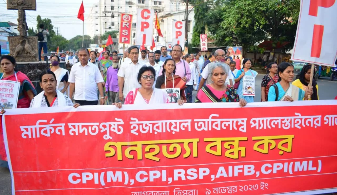 israel attack on gaza city, protest by left front tripura