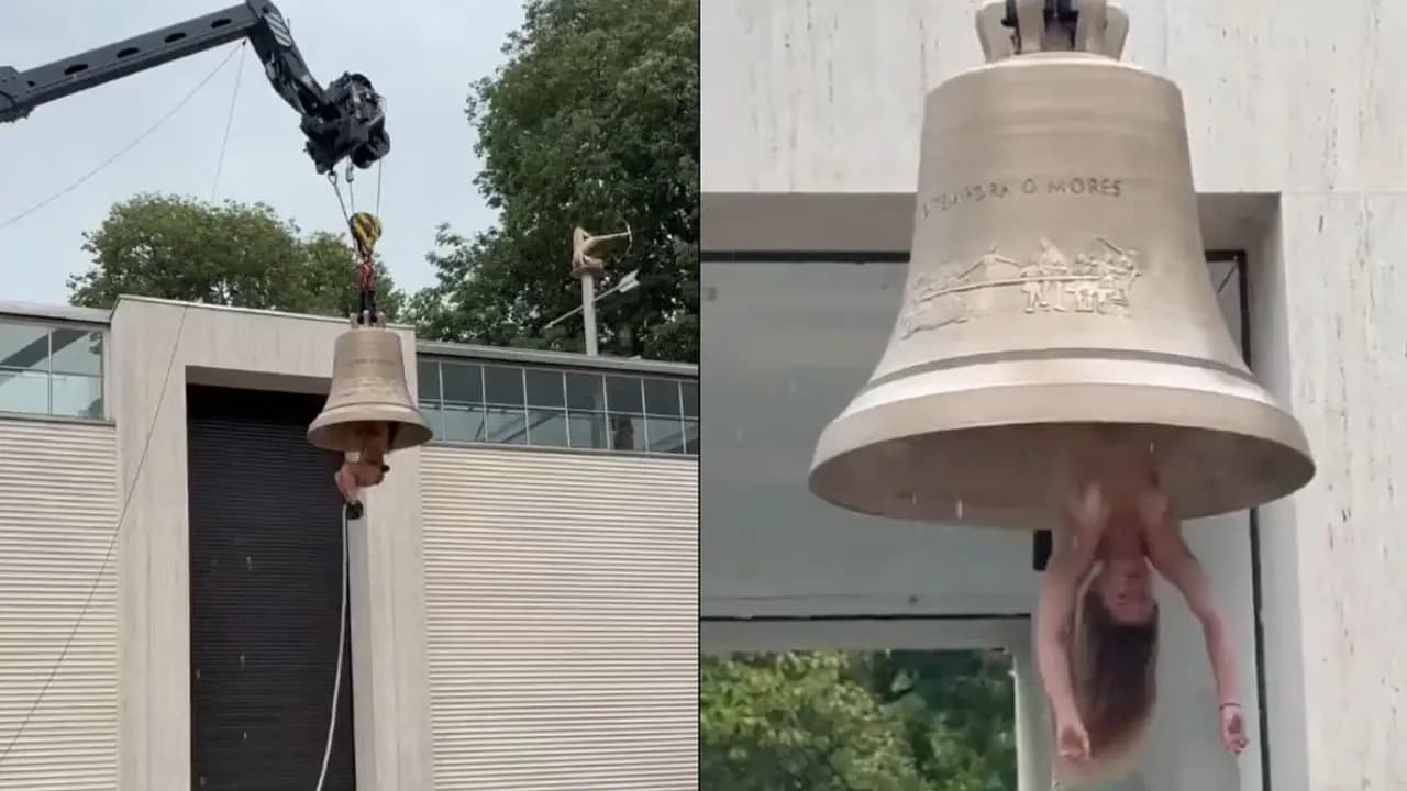 Woman attempts shocking performance in venice for climate awareness