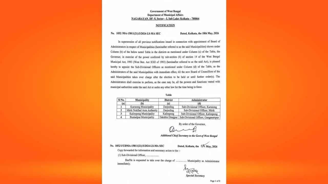 West Bengal government changes administrators in four municipalities