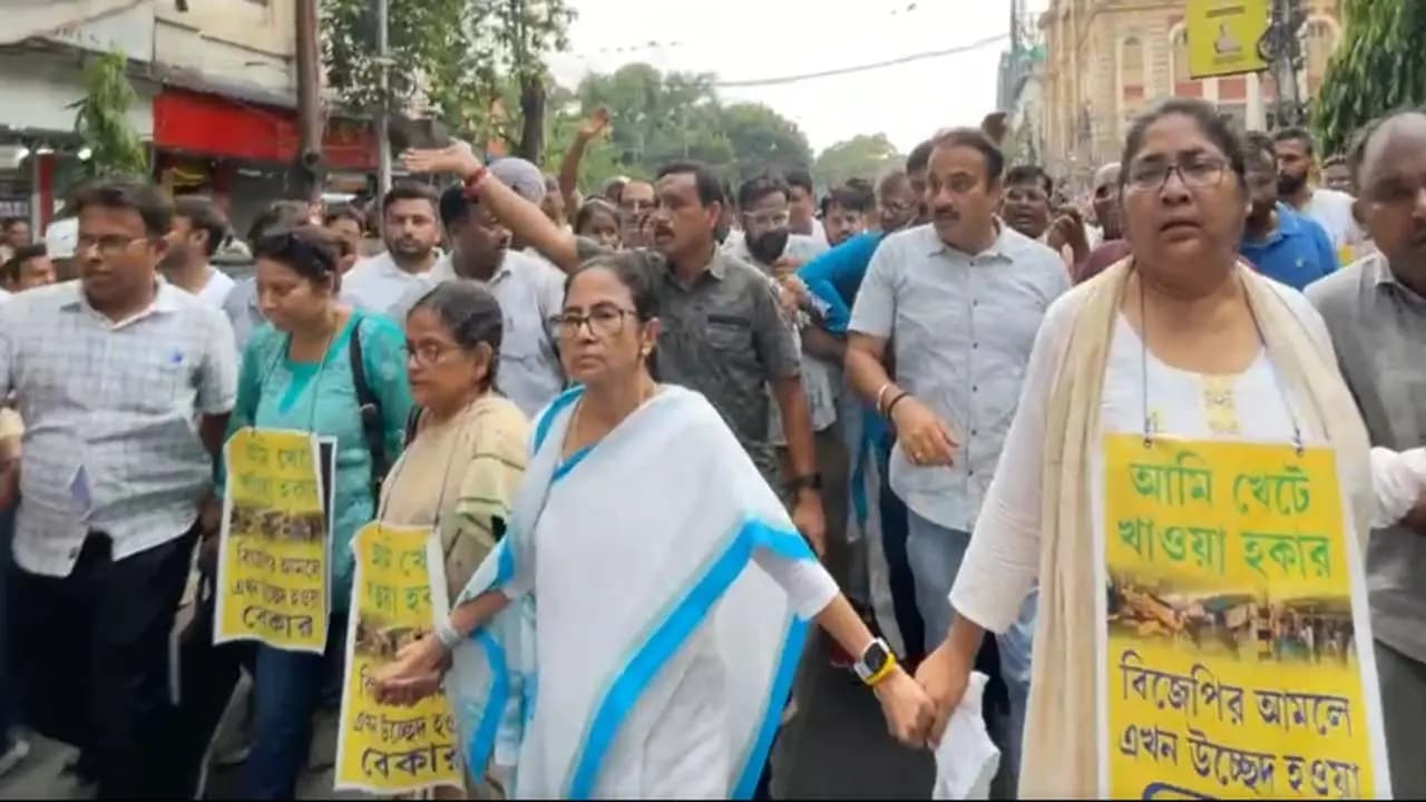 TMC holds a rally in Kolkata led by Mamata Banerjee to protest hawkers eviction