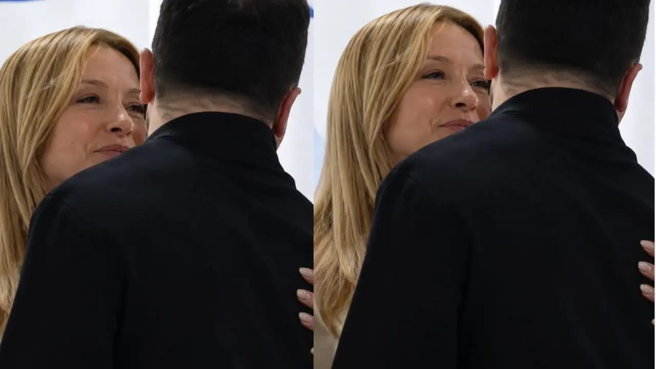 G7 summit france: zelensky tries to kiss melony viral video