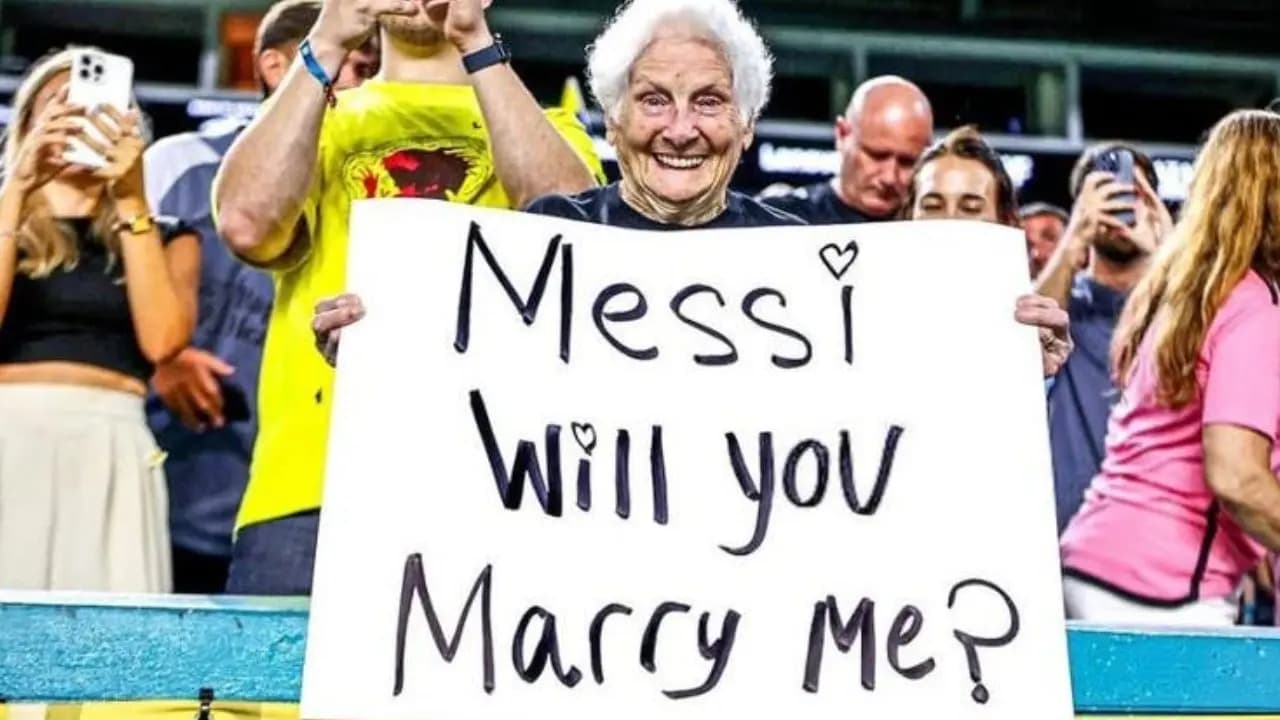 fifa world cup 2026: 100 year old lady messi fans surprising placard in gallery