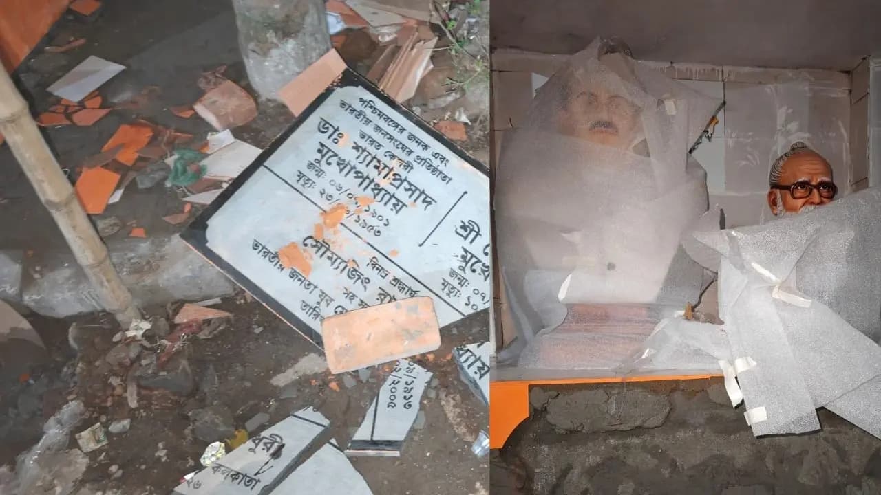 shyamaprasad-mukherjee Big Update: pedestal of shyamaprasad mukherjees idol vandalized in north kolkata
