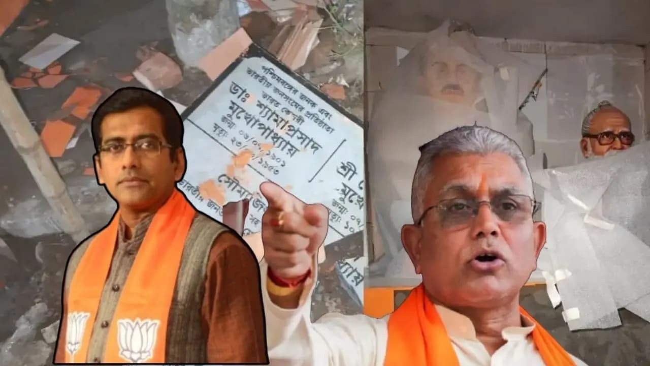 Bjp Bengal Big Update: Shyamaprasad Mukherjees idol pedestal vandalized here Dilip Ghosh Debjit Sarkar reaction on incident