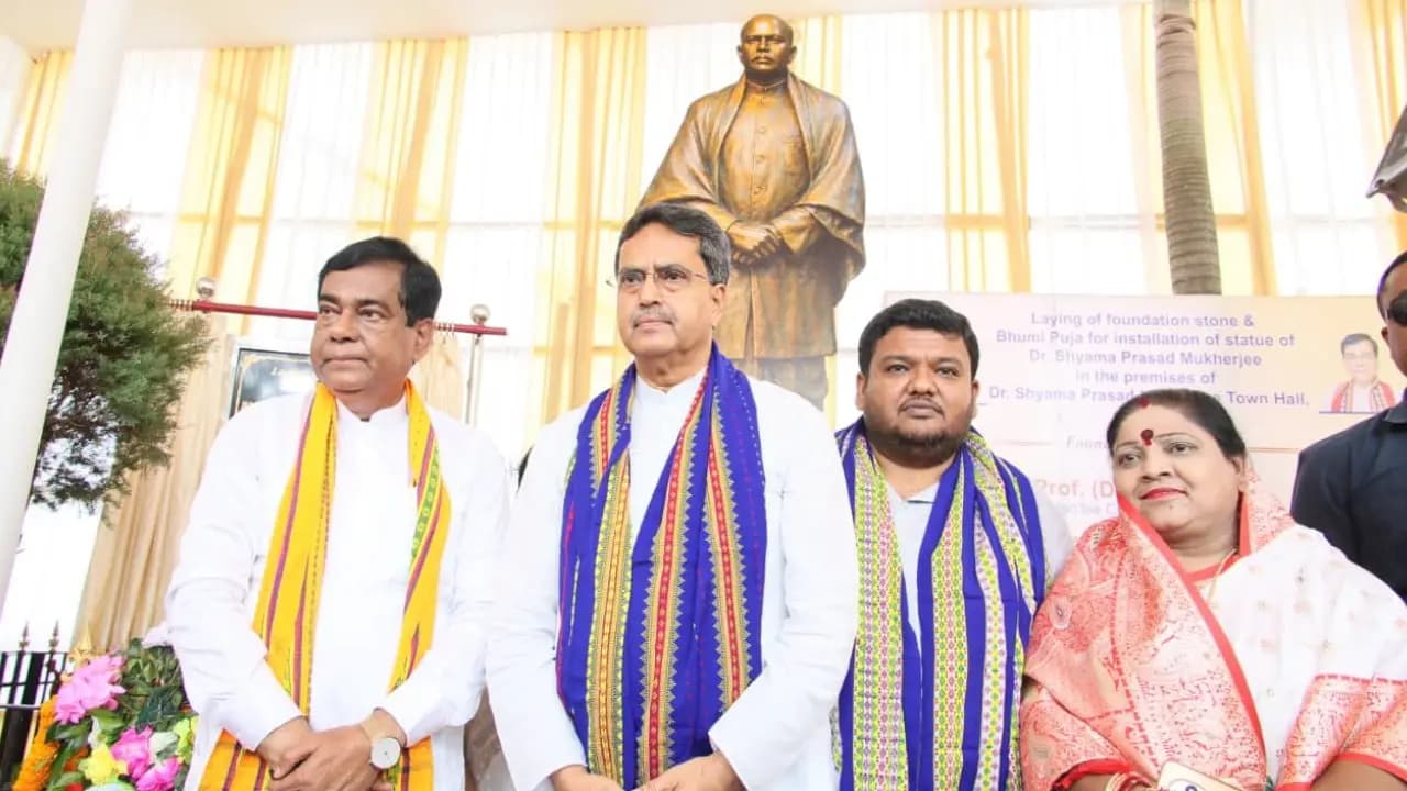 Laying the foundation stone of shyamaprasad statue in Agartala