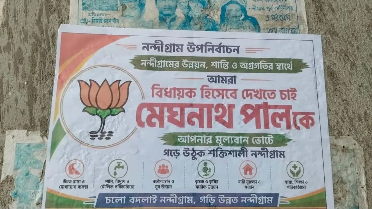 Who is the BJP candidate for the Nandigram by-election 2026 intense speculation surrounds the name on the poster who is Meghnad Pal