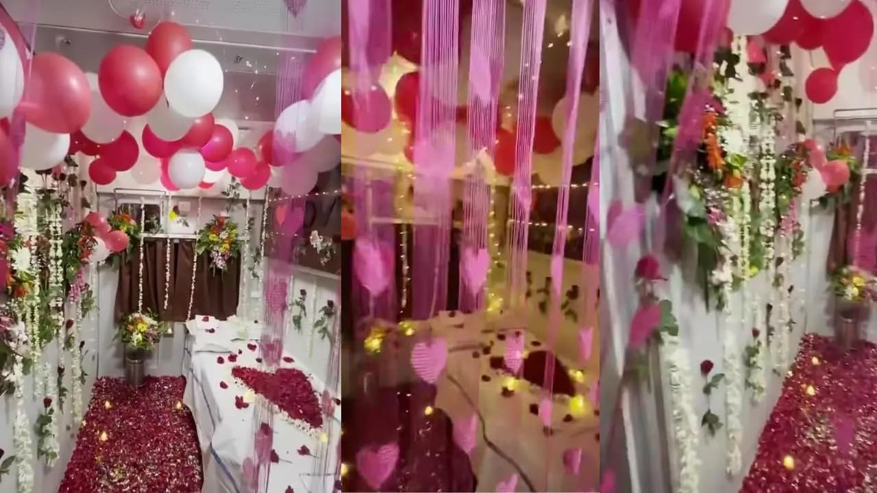 Viral video: a couple decorated 1st ac coupe as their honeymoon suite netizens reacts