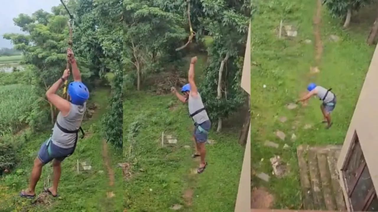 Viral News: At Karnataka Resort a Tourist Falls 40 Feet After Zipline Safety Lock Allegedly Fails
