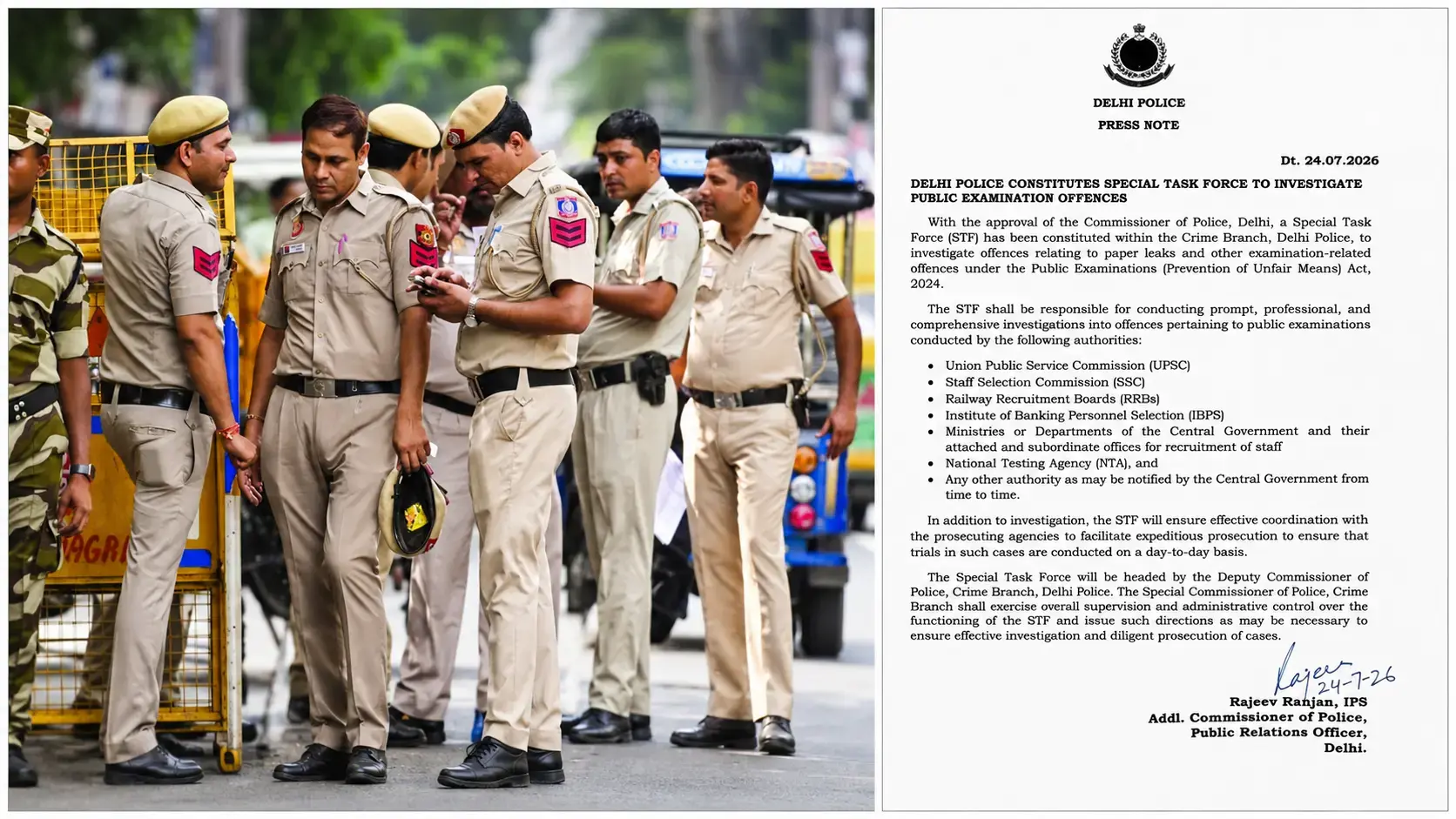 Delhi Police forms STF to tackle question paper leaks! Centre emphasizes flawless exams to combat the cockroaches