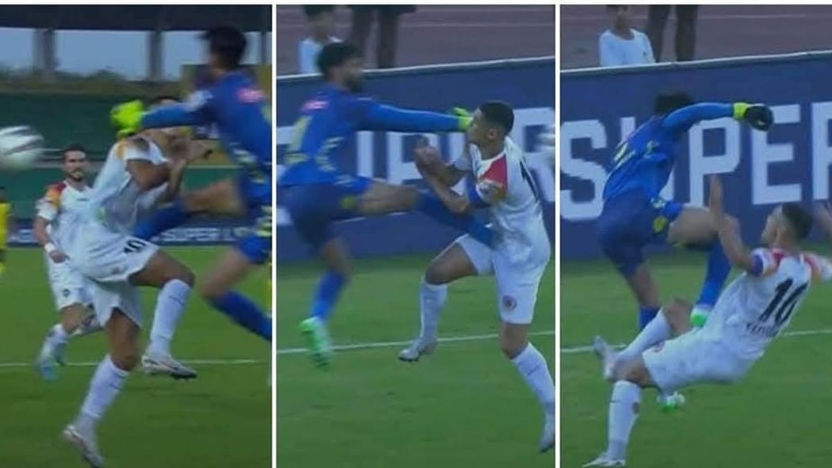 Horrific picture on Football ground, Hyderabad Goalkeeper put up a reckless challenge on Cleiton Silva