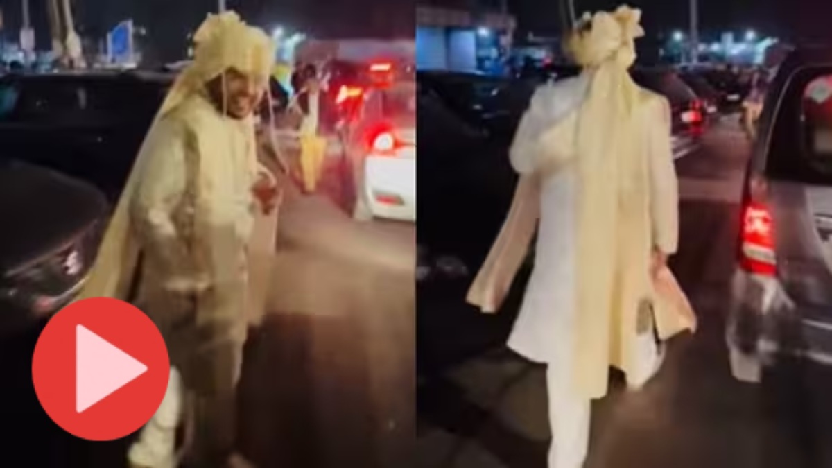 A Groom chases his own baraat on foot after getting stuck in traffic, Video gone viral